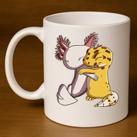 Cute Kawaii Leopard Gecko Hugging Axolotl Funny 11oz C Handle Ceramic Mug