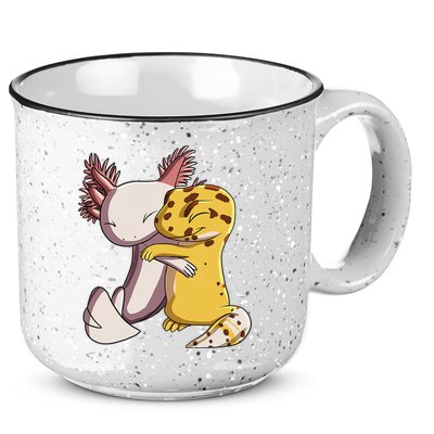 Cute Kawaii Leopard Gecko Hugging Axolotl Funny 15oz Campfire Ceramic Mug