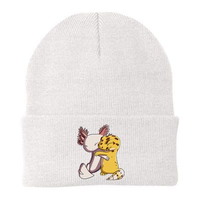 Cute Kawaii Leopard Gecko Hugging Axolotl Funny Knit Cap Winter Beanie