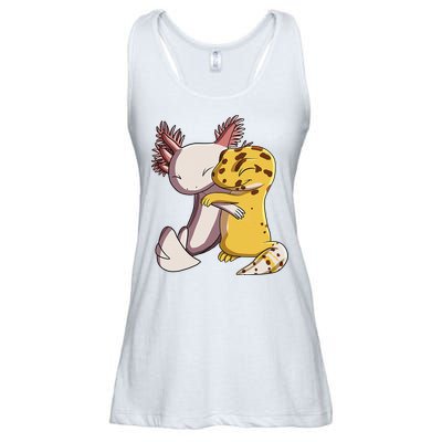 Cute Kawaii Leopard Gecko Hugging Axolotl Funny Ladies Essential Flowy Tank