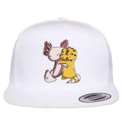 Cute Kawaii Leopard Gecko Hugging Axolotl Funny Flat Bill Trucker Hat