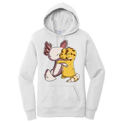 Cute Kawaii Leopard Gecko Hugging Axolotl Funny Women's Pullover Hoodie