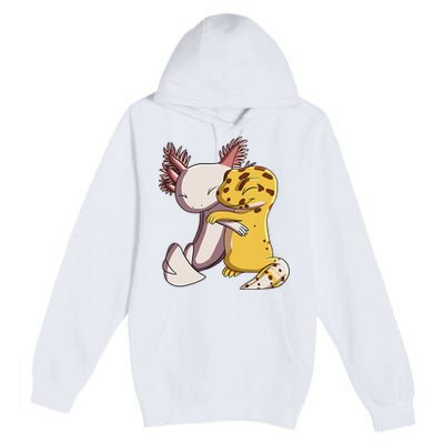Cute Kawaii Leopard Gecko Hugging Axolotl Funny Premium Pullover Hoodie