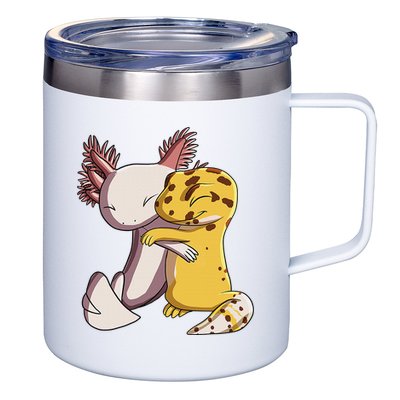 Cute Kawaii Leopard Gecko Hugging Axolotl Funny 12oz Stainless Steel Coffee Mug