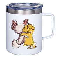 Cute Kawaii Leopard Gecko Hugging Axolotl Funny 12oz Stainless Steel Coffee Mug