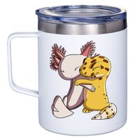 Cute Kawaii Leopard Gecko Hugging Axolotl Funny 12oz Stainless Steel Coffee Mug