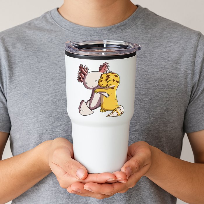 Cute Kawaii Leopard Gecko Hugging Axolotl Funny Tumbler