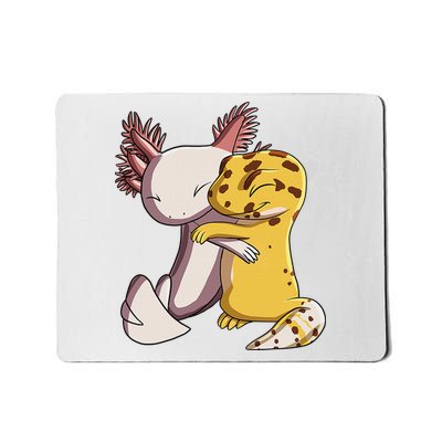 Cute Kawaii Leopard Gecko Hugging Axolotl Funny Mousepad