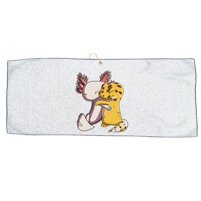 Cute Kawaii Leopard Gecko Hugging Axolotl Funny Large Microfiber Waffle Golf Towel