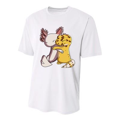 Cute Kawaii Leopard Gecko Hugging Axolotl Funny Youth Performance Sprint T-Shirt