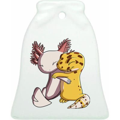 Cute Kawaii Leopard Gecko Hugging Axolotl Funny Ceramic Bell Ornament