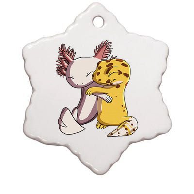 Cute Kawaii Leopard Gecko Hugging Axolotl Funny Ceramic Star Ornament