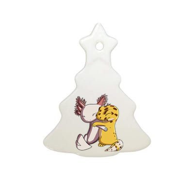 Cute Kawaii Leopard Gecko Hugging Axolotl Funny Ceramic Tree Ornament