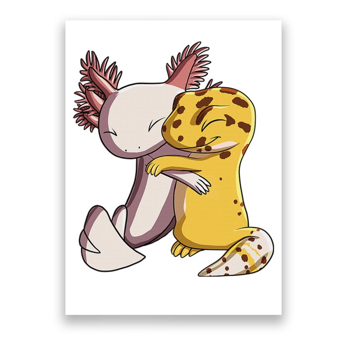 Cute Kawaii Leopard Gecko Hugging Axolotl Funny Poster