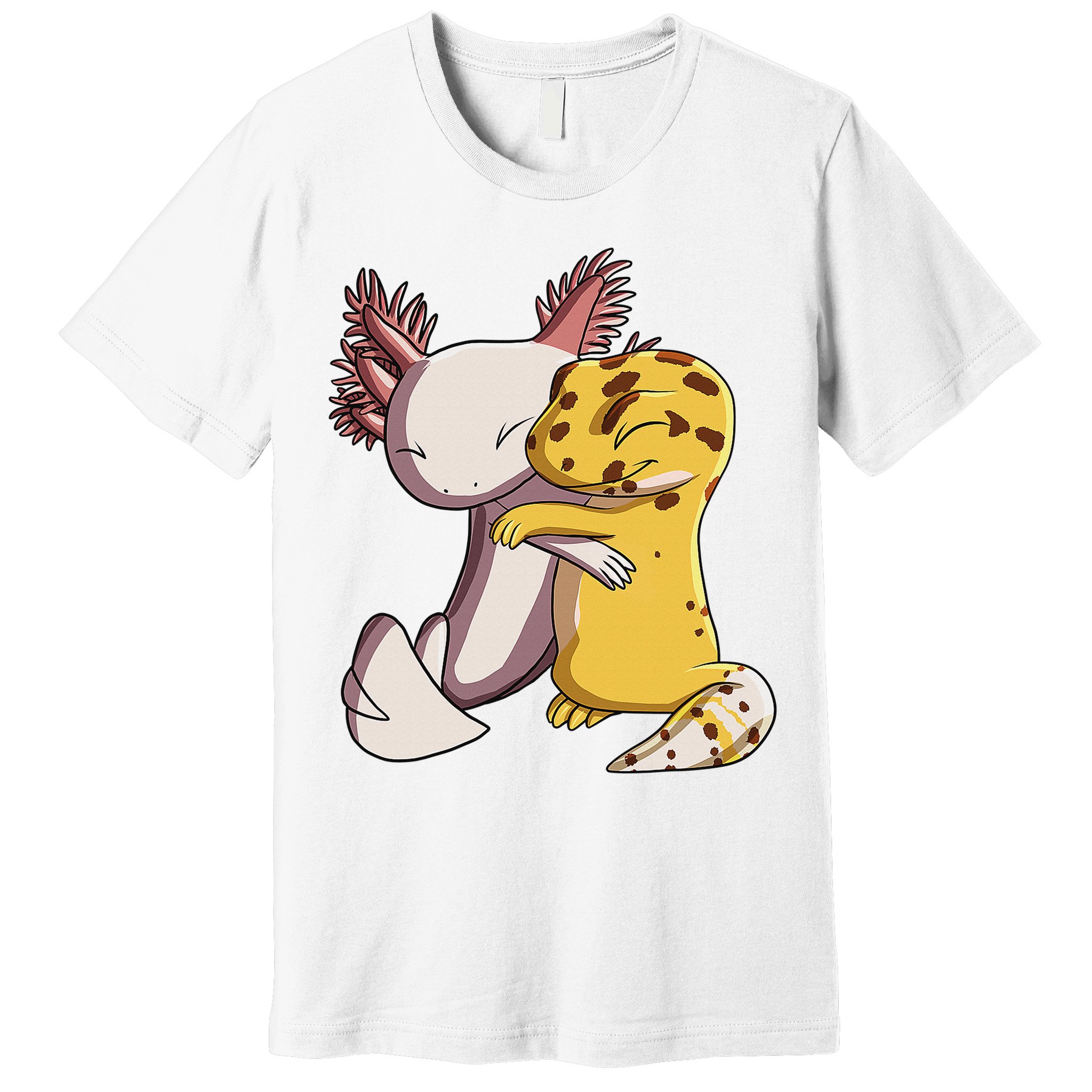 Cute Kawaii Leopard Gecko Hugging Axolotl Funny Premium T-Shirt