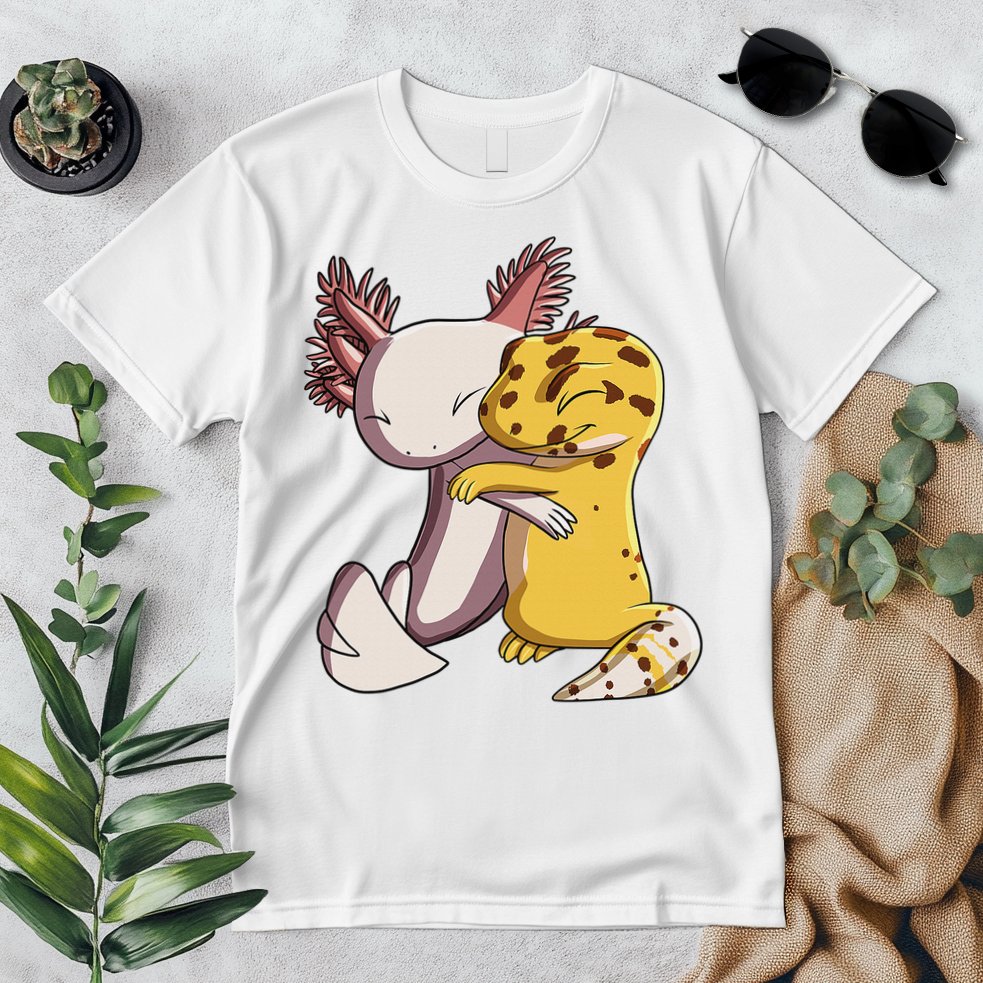 Cute Kawaii Leopard Gecko Hugging Axolotl Funny Premium T-Shirt