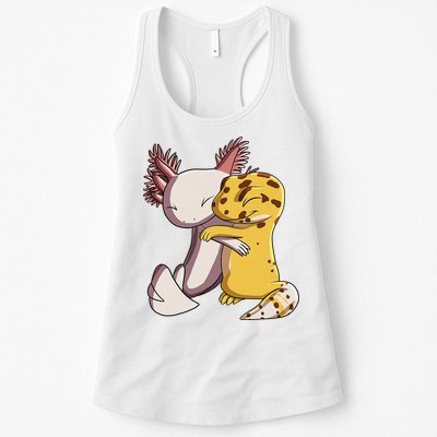 Cute Kawaii Leopard Gecko Hugging Axolotl Funny Womens Tank Top