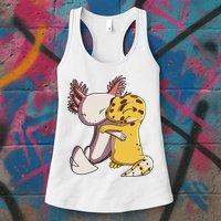 Cute Kawaii Leopard Gecko Hugging Axolotl Funny Womens Tank Top
