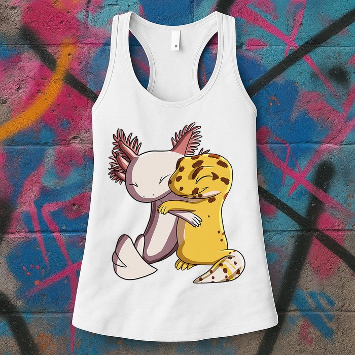 Cute Kawaii Leopard Gecko Hugging Axolotl Funny Womens Tank Top