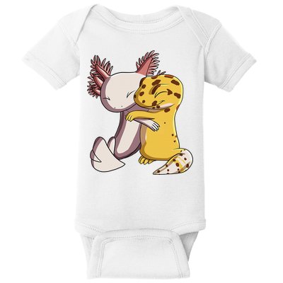 Cute Kawaii Leopard Gecko Hugging Axolotl Funny Baby Bodysuit