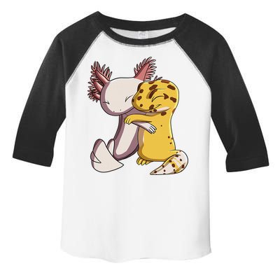 Cute Kawaii Leopard Gecko Hugging Axolotl Funny Toddler Fine Jersey T-Shirt