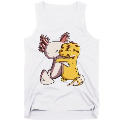 Cute Kawaii Leopard Gecko Hugging Axolotl Funny Tank Top