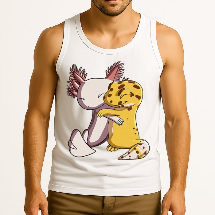 Cute Kawaii Leopard Gecko Hugging Axolotl Funny Tank Top