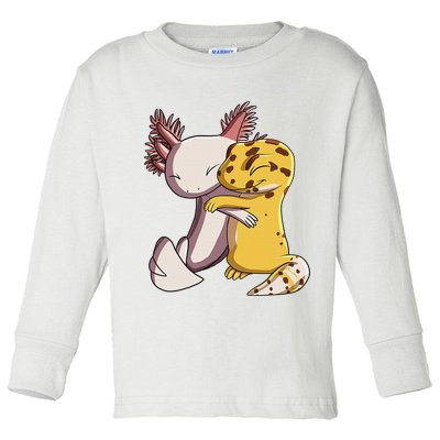 Cute Kawaii Leopard Gecko Hugging Axolotl Funny Toddler Long Sleeve Shirt