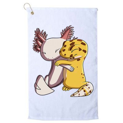 Cute Kawaii Leopard Gecko Hugging Axolotl Funny Golf Towel