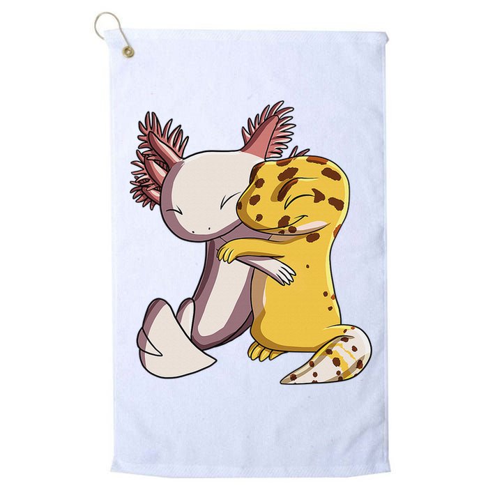 Cute Kawaii Leopard Gecko Hugging Axolotl Funny Golf Towel