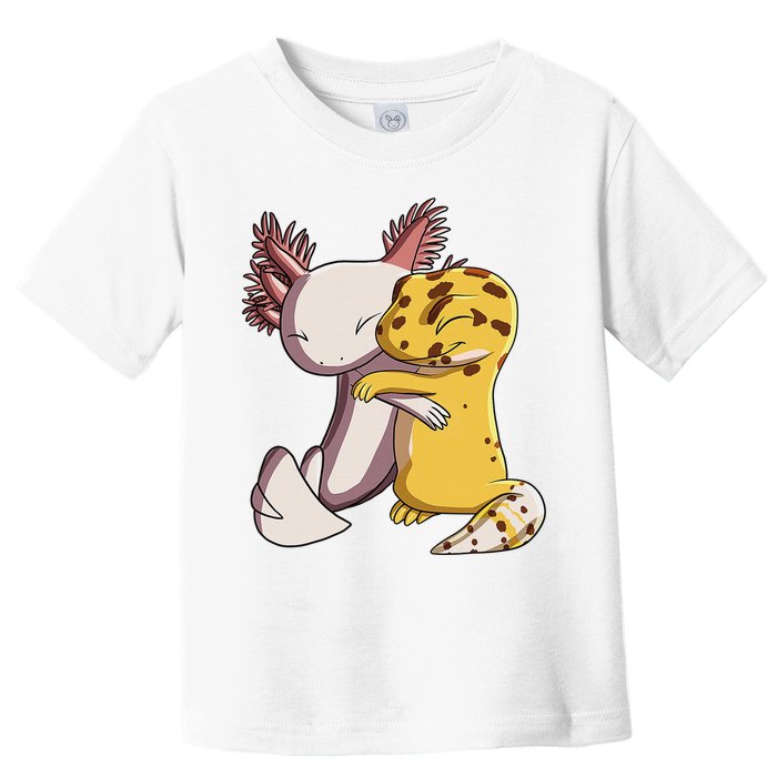 Cute Kawaii Leopard Gecko Hugging Axolotl Funny Toddler T-Shirt