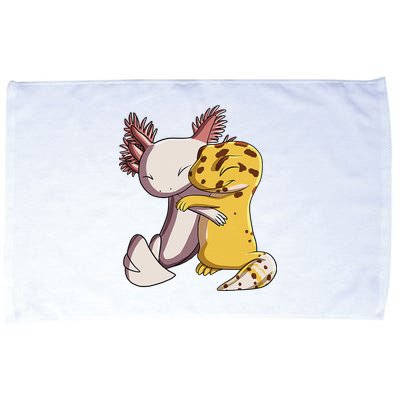 Cute Kawaii Leopard Gecko Hugging Axolotl Funny Microfiber Hand Towel