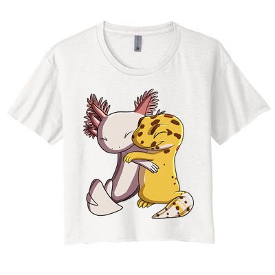 Cute Kawaii Leopard Gecko Hugging Axolotl Funny Crop Top