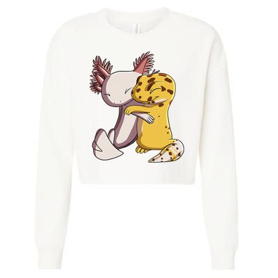 Cute Kawaii Leopard Gecko Hugging Axolotl Funny Cropped Pullover Crew