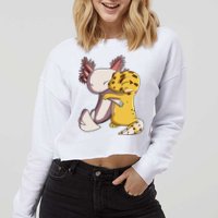 Cute Kawaii Leopard Gecko Hugging Axolotl Funny Cropped Pullover Crew