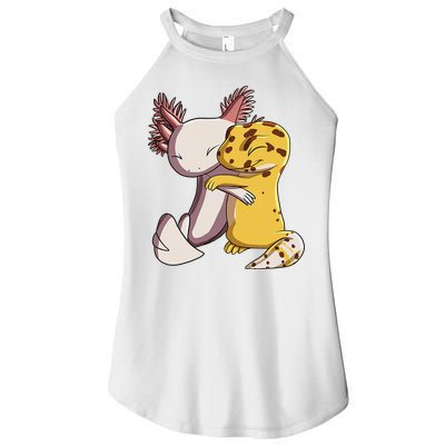 Cute Kawaii Leopard Gecko Hugging Axolotl Funny Women's Perfect Tri Rocker Tank