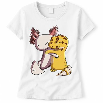 Cute Kawaii Leopard Gecko Hugging Axolotl Funny Womens T-Shirt