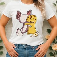 Cute Kawaii Leopard Gecko Hugging Axolotl Funny Womens T-Shirt