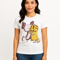 Cute Kawaii Leopard Gecko Hugging Axolotl Funny Womens T-Shirt