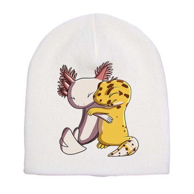 Cute Kawaii Leopard Gecko Hugging Axolotl Funny Short Acrylic Beanie