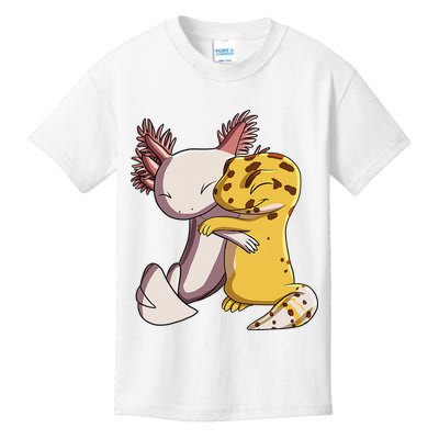 Cute Kawaii Leopard Gecko Hugging Axolotl Funny Kids T-Shirt