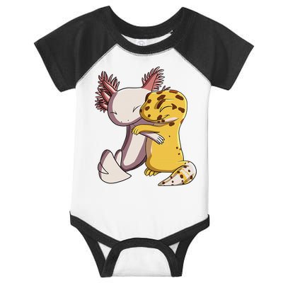Cute Kawaii Leopard Gecko Hugging Axolotl Funny Infant Baby Jersey Bodysuit