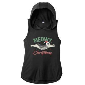 Christmas Kitty Lover Xmas Funny Santa Cat Meowy Ladies PosiCharge Tri-Blend Wicking Draft Hoodie Tank