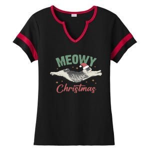 Christmas Kitty Lover Xmas Funny Santa Cat Meowy Ladies Halftime Notch Neck Tee