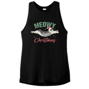 Christmas Kitty Lover Xmas Funny Santa Cat Meowy Ladies PosiCharge Tri-Blend Wicking Tank