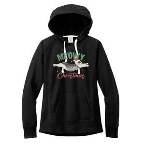 Christmas Kitty Lover Xmas Funny Santa Cat Meowy Women's Fleece Hoodie