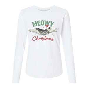 Christmas Kitty Lover Xmas Funny Santa Cat Meowy Womens Cotton Relaxed Long Sleeve T-Shirt