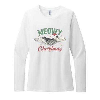 Christmas Kitty Lover Xmas Funny Santa Cat Meowy Womens CVC Long Sleeve Shirt