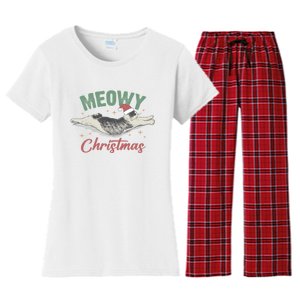 Christmas Kitty Lover Xmas Funny Santa Cat Meowy Women's Flannel Pajama Set