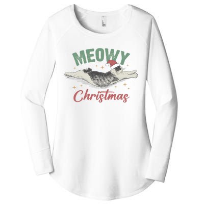 Christmas Kitty Lover Xmas Funny Santa Cat Meowy Women's Perfect Tri Tunic Long Sleeve Shirt